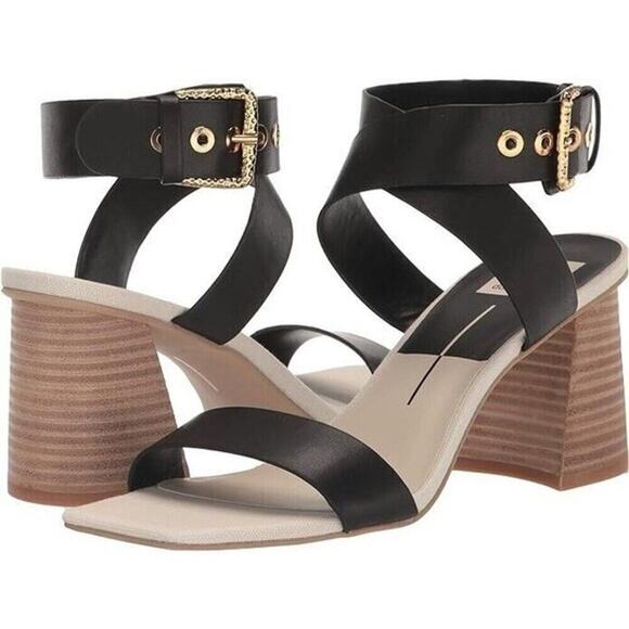 Dolce Vita | Black Paytin Square Toe Crossover Strap Heeled Sandal | Size 7 - Picture 1 of 13